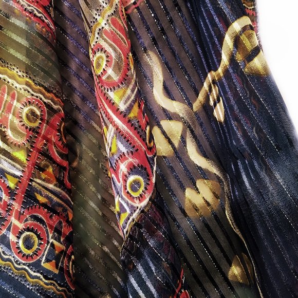 NEW - Large Square Scarf Blue Metallic Thread Hieroglyphic Pattern - Picture 2 of 3